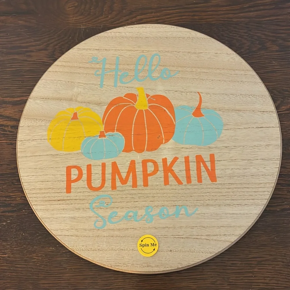 NWT- Hello Pumpkin Season- Wooden Lazy Susan w/ Colorful Pumpkins